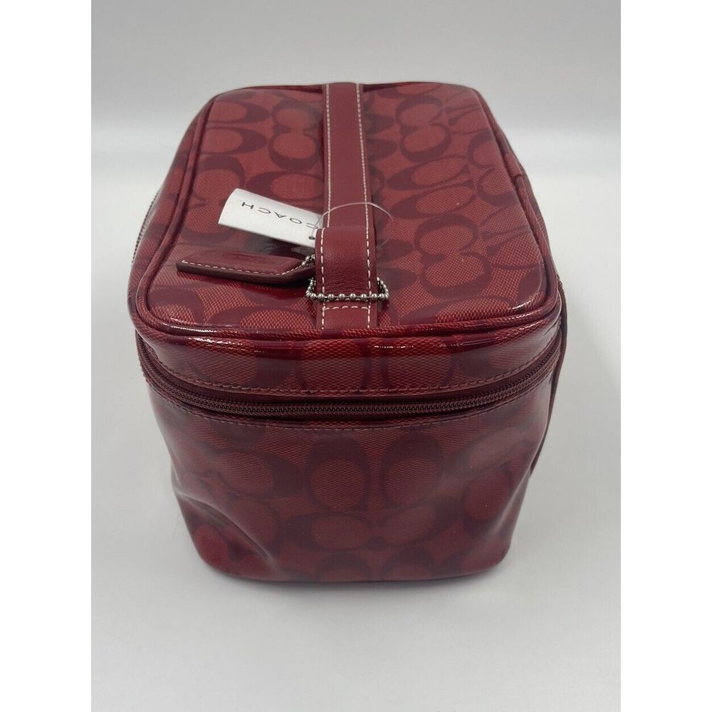 Large COACH Vinyl Toiletry Travel Cosmetic Bag Case Signature Red Rare Vintage - Picture 4 of 12